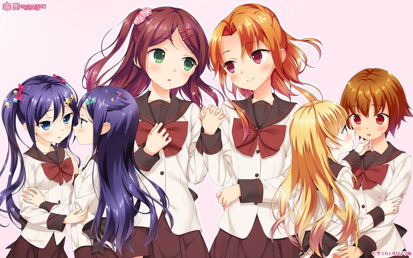 kimishima_ai kimishima_aya misawa_nagisa onohara_hazuki sei_mikaeru_joshi_gakuen seifuku sono_hanabira_ni_kuchizuke_wo suou_manami tagme takahata_rina yuri