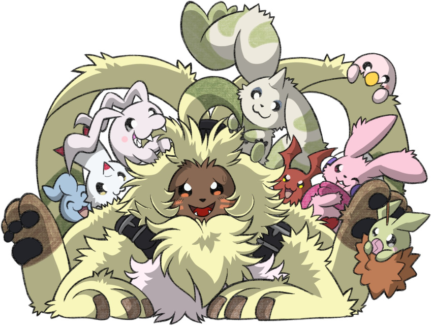 angoramon anthro bandai_namco beady_eyes belt blush curimon cutemon digimon digimon_(species) feral fluffy fur gigimon group hi_res lagomorph leporid long_ears mammal minomon motimon pawpads ponytail_ears portugueselynx rabbit terriermon tokomon waddling_head yellow_body yellow_fur