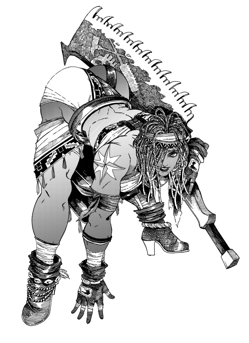 artist_request bad_id bad_twitter_id commentary_request commission darli_dagger dreadlocks female greyscale highres huge_weapon image_sample japanese_saw monochrome muscular muscular_female samurai_spirits saw solo source_request twitter_sample weapon