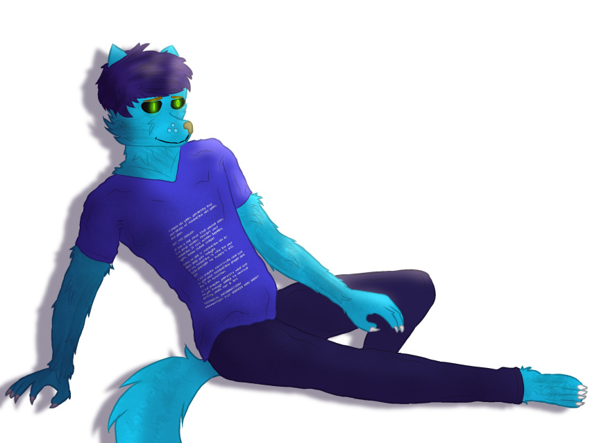 achak-claw anthro bottomwear bsod clothing denim denim_bottomwear denim_clothing error-wolf furrdoktor hi_res jeans male pants shirt smile solo topwear