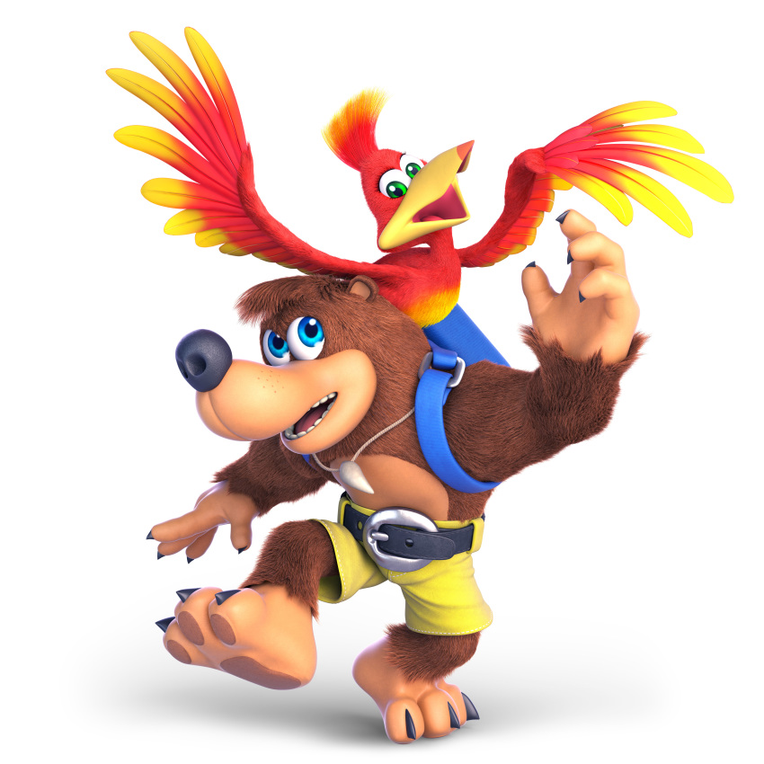 1:1 2019 3_toes 3d_(artwork) absurd_res anthro avian backpack banjo-kazooie banjo_(banjo-kazooie) barefoot beak bear bird black_claws blue_eyes breegull brown_body brown_fur brown_pawpads carrying_another claws clothed clothing detailed detailed_feathers detailed_fur digital_media_(artwork) duo eyelashes feathers feet female feral fur green_eyes hi_res jewelry kazooie male mammal necklace nintendo official_art open_beak open_mouth open_smile pawpads rareware realistic_lighting realistic_shading red_body red_feathers simple_background smile snout soles spread_wings standing super_smash_bros. super_smash_bros._ultimate teeth toe_claws toes toony topless unknown_artist white_background wings