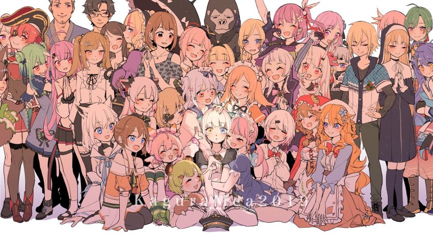 6+girls amamiya_kokoro and_uge animare annotation_request bare_shoulders black_socks black_thighhighs blue_hair blush character_request chigusa_hana commentary_request cone_hair_bun crowd deep_web_underground dress everyone fairys_(vtuber) green_hair gundou_mirei hair_bun hair_ornament hat highres higuchi_kaede hinokuma_ran hololive honey_strap horns houshou_marine houshou_marine_(1st_costume) inaba_haneru_(animare) indie_virtual_youtuber inuyama_tamaki kagura_gumi kagura_mea long_hair long_sleeves maid_headdress maimoto_keisuke minato_aqua mole mole_under_eye mononobe_alice morinaga_miu multicolored_hair multiple_girls murasaki_shion nakiri_ayame nanashi_inc. natsuiro_matsuri natsuiro_matsuri_(1st_costume) nijisanji noripro oda_nobuhime one_eye_closed open_mouth otogibara_era partially_annotated prismplus project_upd8 rakuichi real_life red_hair ryuushen sekishiro_mico shiina_yuika shiina_yuika_(1st_costume) shinsougumi shirakami_fubuki shoes short_hair sister_claire sister_claire_(1st_costume) smile socks suou_patra tenjin_kotone thighhighs tsukudani_norio_(mangaka) uruha_rushia uruha_rushia_(1st_costume) ushimi_ichigo ushimi_ichigo_(1st_costume) uzuki_kou uzuki_kou_(1st_costume) v_ap_art veemusic virtual_gorilla virtual_youtuber warabeda_meiji yumeno_shiori yuzuki_choco