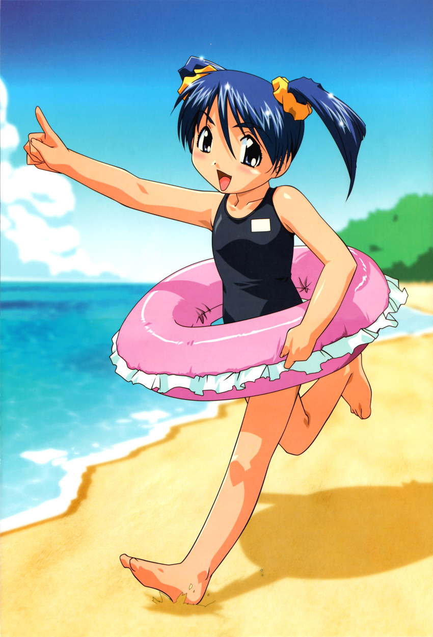 absurdres beach black_eyes blue_hair highres innertube inu_no_nana lolicon school_swimsuit swimsuit tenshi_no_shippo twintails