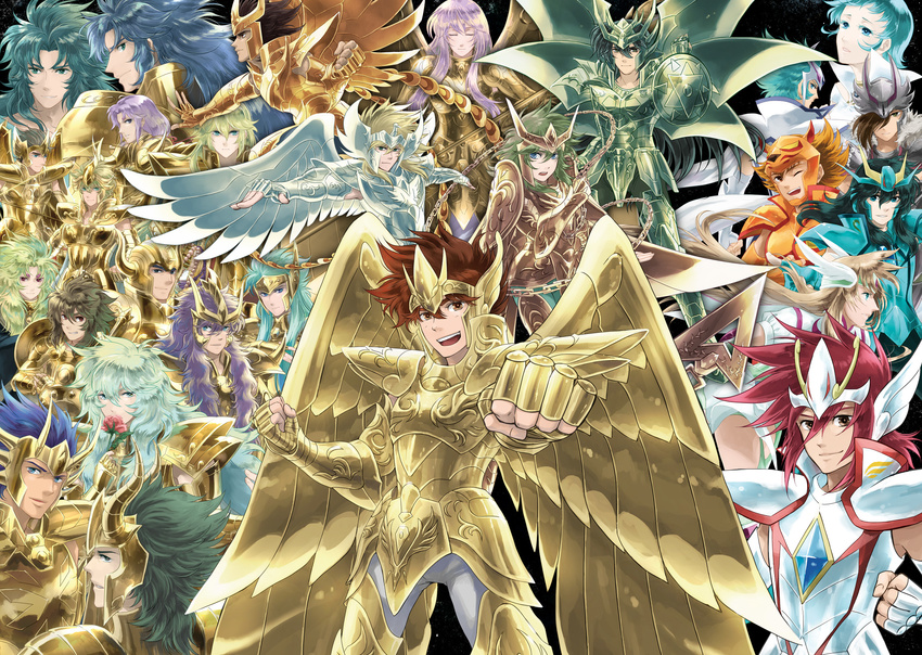 6+boys andromeda_shun annotation_request aquarius_camus aquila_yuna aria_(saint_seiya_omega) aries_muu aries_shion armor athena_(saint_seiya) cancer_death_mask capricorn_shura commentary_request cygnus_hyouga dragon_ryuuhou dragon_shiryuu gemini_kanon gemini_saga gold_armor gold_saint highres kido_saori lanuarius leo_aiolia libra_douko lionet_soma lupus_haruto multiple_boys multiple_girls orion_eden pegasus_koga pegasus_seiya phoenix_ikki pisces_aphrodite sagittarius_aioros saint_seiya saint_seiya_omega scorpio_milo siblings taurus_aldebaran twins virgo_shaka