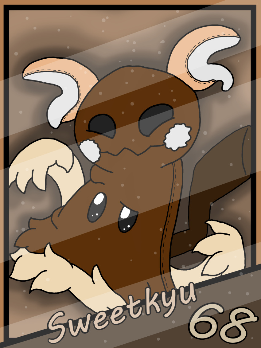 3:4 absurd_res ambiguous_gender black_eyes brown_body card card_template chocolate_pokemon darknetic digital_media_(artwork) fabric feral generation_7_pokemon hi_res id_number mimikyu nintendo number pokemon pokemon_(species) simple_background solo sweetkyu_(chocochu) text trading_card trading_card_template white_body yellow_body