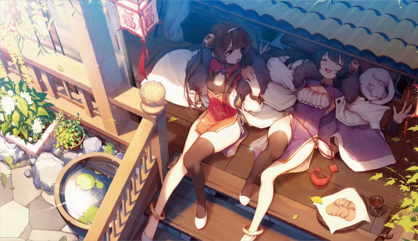 2girls anthro azur_lane de drink food ning_hai_(azur_lane) ping_hai_(azur_lane) twins