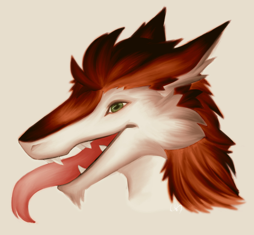 absurd_res anthro commissioner fluffy forked_tongue grin headshot_portrait hi_res icon invalid_tag lofinebulae long_tongue male portrait sergal simple_background smile solo teeth teeth_showing tongue warm_colors