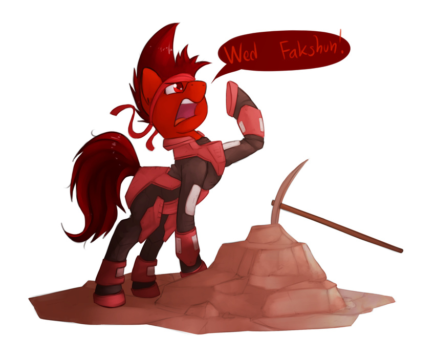 2016 accessory armor equid equine fan_character feral hair hasbro headband hi_res horse male mammal mars_miner marsminer my_little_pony pickaxe pony red_faction simple_background solo white_background