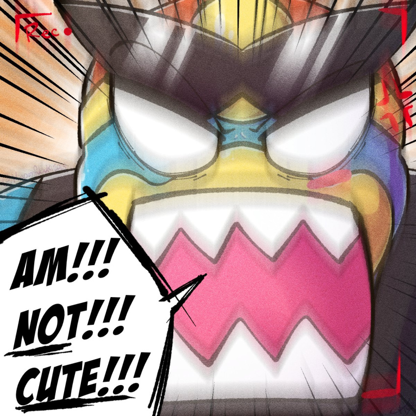 angry anthro avian beak bird blue_body blue_feathers blush english_text eyewear eyewear_on_head feathers hi_res king_dedede kirby_(series) male miaponfubuki nintendo penguin recording solo sunglasses sunglasses_on_head text