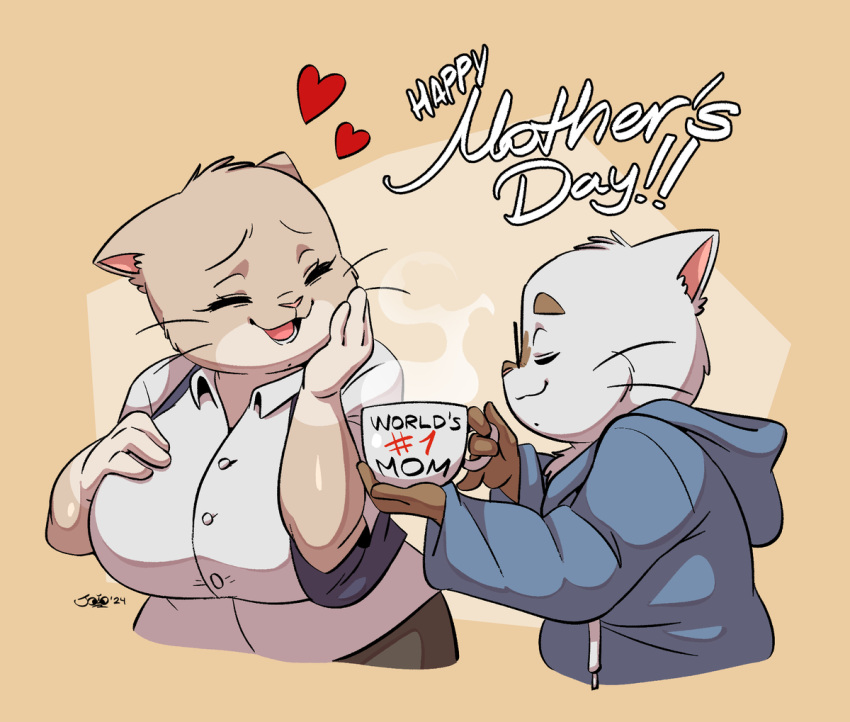 1boy 1girls anthro female joaoppereiraus male mother mother_and_son mothers_day mug tagme tagme_(character)