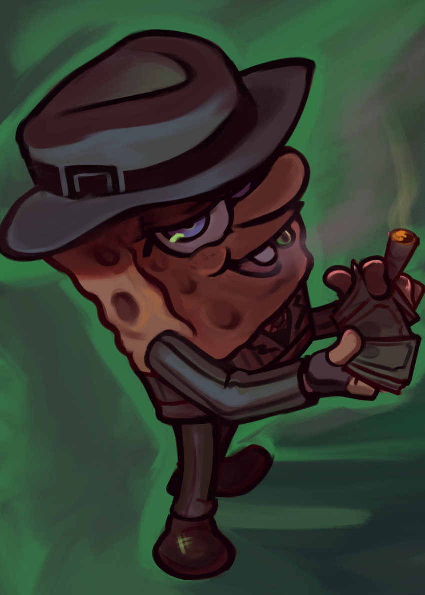 2024 absurd_res anthro buckteeth cigar clothing diadorin fedora fingerless_gloves gangster gangster_spongebob gloves gold_(metal) gold_tooth green_background half-closed_eyes handwear hat headgear headwear hi_res holding_money holding_object male marine meme mobster money narrowed_eyes nickelodeon open_mouth open_smile pinstripe_bottomwear pinstripe_pants pinstripe_suit pinstripe_topwear pinstripes sea_sponge simple_background smile smoking smoking_tobacco solo spongebob_squarepants spongebob_squarepants_(character) teeth