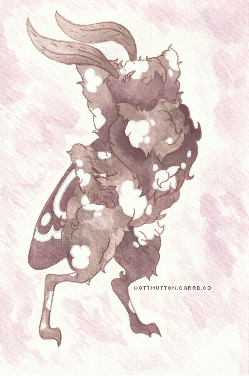 absurd_res ambiguous_gender antennae_(anatomy) anthro arthropod brown_body feet fluffy fluffy_chest hands_behind_head hands_on_hips hi_res hottmutton insects lepali lepidopteran markings moth small_feet smile solo spots stretching white_markings white_spots wings