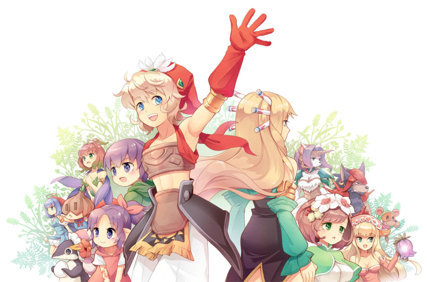 animal_ears armlet bare_shoulders bear bird blonde_hair blue_eyes blue_hair blush bow breasts brown_hair bud_(lom) commentary_request crop_top dubbear earrings egg elazul elle_(lom) flameshe flower furry furry_female gem gloves green_eyes hair_ornament hair_ribbon hairbow hat horns imu_(lom) jewelry lady_pearl larc_(lom) large_breasts legend_of_mana lisa_(lom) long_hair midriff multiple_girls open_mouth penguin photoshop_(medium) purple_eyes purple_hair rachel_(lom) ribbon seiken_densetsu sierra_(lom) smile souichi stomach tail toto_(lom) very_long_hair wolf_boy wolf_ears wolf_girl wolf_tail