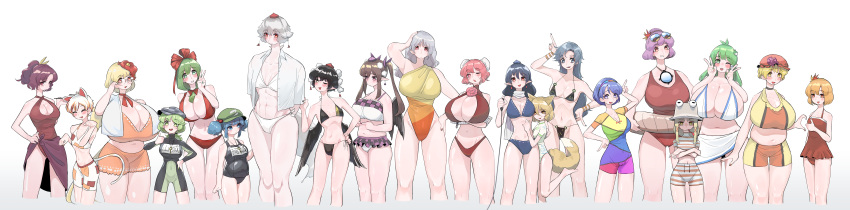 6+girls :3 abs absurdres aki_minoriko aki_shizuha anatomical_nonsense animal_ears animal_hair_ornament arm_strap arm_up armpits arms_behind_back arms_under_breasts ass_visible_through_thighs autumn_leaves bare_shoulders behind_another belly bikini bikini_skirt bird bird_wings black_bikini black_hair black_nails black_one-piece_swimsuit black_wings blonde_hair blue_bikini blue_eyes blue_hair blue_nails blue_one-piece_swimsuit blunt_bangs blush bob_cut bow breasts brown_eyes brown_hair camouflage camouflage_headwear casual_one-piece_swimsuit cat_ears cat_girl cat_tail checkered_bikini checkered_clothes chicken chinese_clothes choker cleavage cleavage_cutout closed_eyes clothes_pull clothing_cutout collarbone collared_shirt competition_swimsuit contrapposto covered_navel cropped_legs crossed_arms double_v earrings embarrassed eyewear_on_head feathered_wings feet flat_cap flat_chest flower foot_up fox_ears fox_girl fox_tail frilled_bikini frilled_one-piece_swimsuit frills frog_hair_ornament frogsnake front-tie_bikini_top front-tie_top front_ponytail gigantic_breasts glasses goutokuji_mike grape_hat_ornament green_eyes green_hair green_headwear green_nails green_one-piece_swimsuit grey_hair grey_headwear grin hair_between_eyes hair_bobbles hair_bun hair_ornament hair_tubes hairband hairbow halterneck hand_on_own_head hand_on_own_hip hat heart_hands_failure high_collar highleg highleg_bikini highleg_swimsuit highres himekaidou_hatate himemushi_momoyo holding horizontal_pupils hug huge_breasts ibaraki_kasen iizunamaru_megumu innertube inubashiri_momiji jammers jewelry kagiyama_hina kawashiro_nitori key key_necklace knees_up kochiya_sanae komakusa_sannyo kudamaki_tsukasa large_breasts leaf_hair_ornament long_hair long_tongue looking_at_viewer looking_down low_wings male_swimwear medium_hair messy_hair micro_bikini midriff mirror mob_cap moriya_suwako multicolored_clothes multicolored_hair multicolored_swimsuit multiple_girls muscular muscular_female navel necklace niwatari_kutaka one-piece_swimsuit one_eye_closed open_clothes open_shirt orange_hair orange_one-piece_swimsuit parted_bangs paw_pose pink_one-piece_swimsuit plump pointing pointing_down pointing_up pointy_ears pointy_nose ponytail purple_bikini purple_eyes purple_hair purple_nails purple_one-piece_swimsuit purple_skirt rainbow_gradient red_bikini red_bow red_choker red_eyes red_hair red_headwear red_one-piece_swimsuit ribbon-trimmed_bikini rimless_eyewear rope sakata_nemuno sarong scarf school_swimsuit shameimaru_aya shimenawa shirt shirt_pull short_hair short_ponytail short_sleeves side-tie_bikini_bottom side-tie_skirt sideboob sidelocks simple_background single_hair_bun skirt small_breasts smile stomach streaked_hair striped sunglasses swim_ring swimsuit tail tall tall_female teeth thick_thighs thigh_gap thighs thumbs_up tokin_hat toned tongue tongue_out touhou translated twintails two-tone_hair underboob upper_teeth_only v very_long_hair wavy_hair wavy_mouth white_background white_bikini white_hair white_one-piece_swimsuit white_scarf white_shirt wide_image wings yamashiro_takane yasaka_kanako yellow_bow yellow_eyes yellow_one-piece_swimsuit yellow_tail