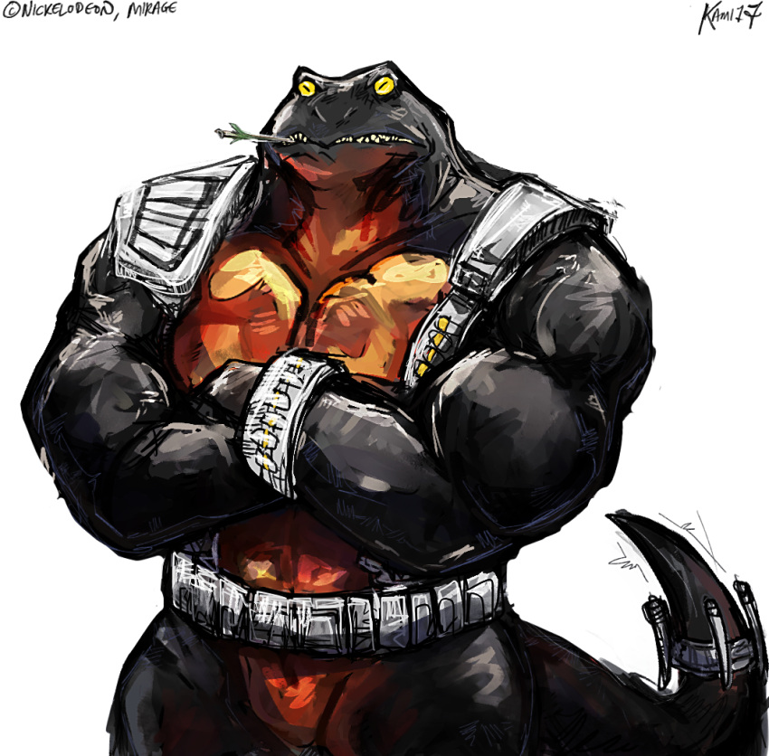 amphibian anthro aokamidu biceps black_body black_skin male muscular muscular_anthro muscular_male newt newtralizer orange_body orange_skin pecs salamander solo teenage_mutant_ninja_turtles teenage_mutant_ninja_turtles_(2012)