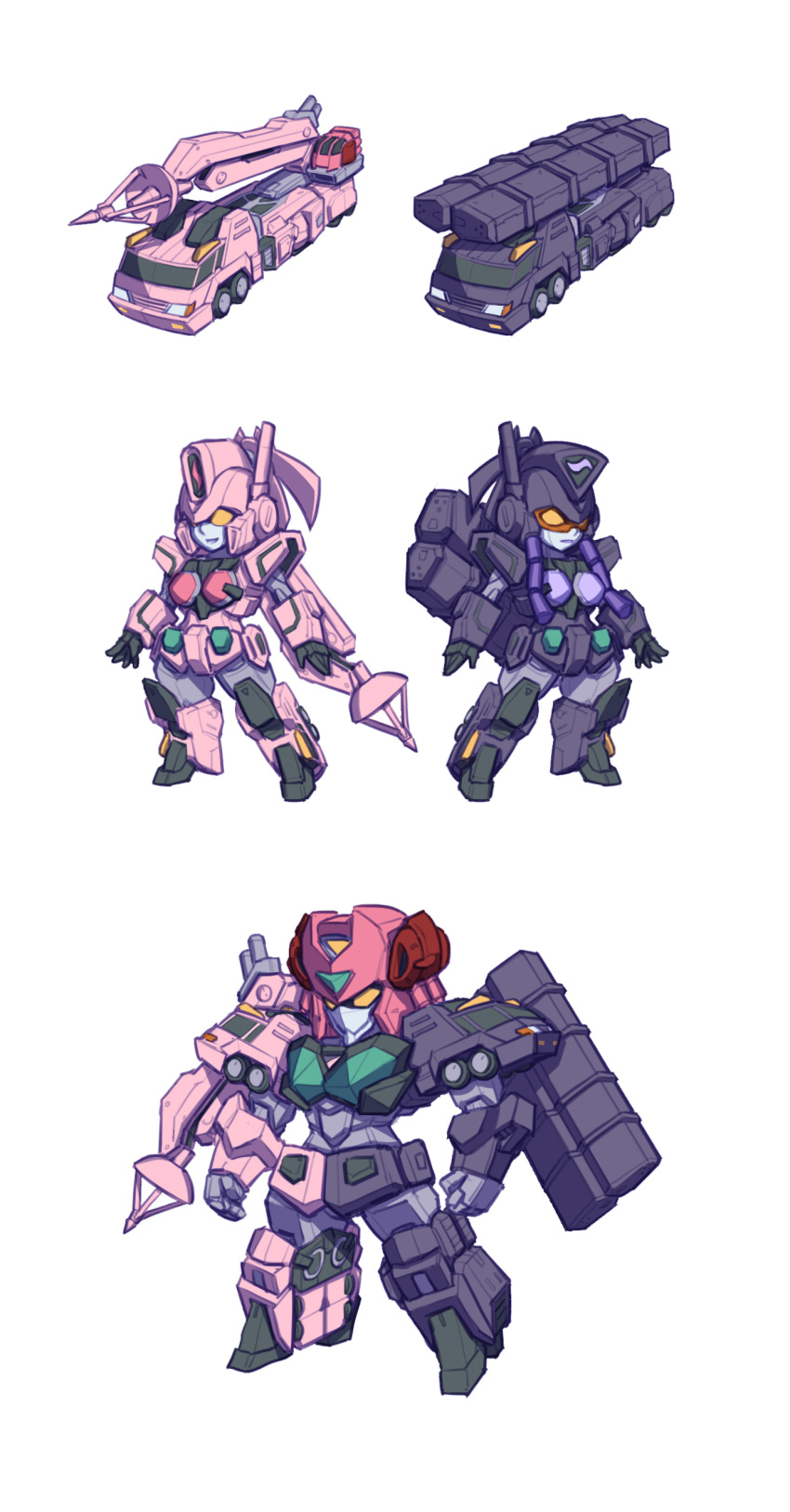 absurdres anryuu assault_visor chibi clenched_hands fusion highres kouryuu_(gaogaigar) mecha motor_vehicle no_humans open_hands photoshop_(medium) robot standing tenryuujin truck xhqiang yellow_eyes yuusha_ou_gaogaigar yuusha_ou_gaogaigar_final yuusha_series