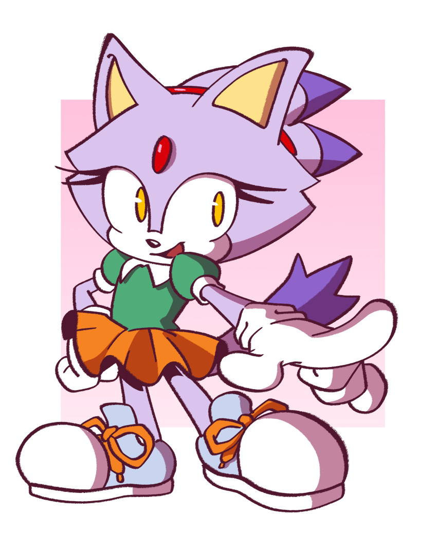 2023 absurd_res alternate_costume amy_rose anthro blaze_the_cat classic_amy_rose classic_sonic_(universe) clothing cosplay domestic_cat felid feline felis female footwear gloves handwear hi_res mammal purple_body sega shoes simple_background smile solo sonic_the_hedgehog_(series) thenovika yellow_eyes