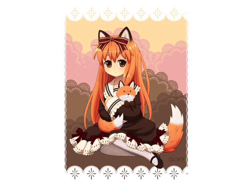 animal animal_ears blush bow dav dress fox foxgirl goth-loli patricia ribbons signed socks tail white