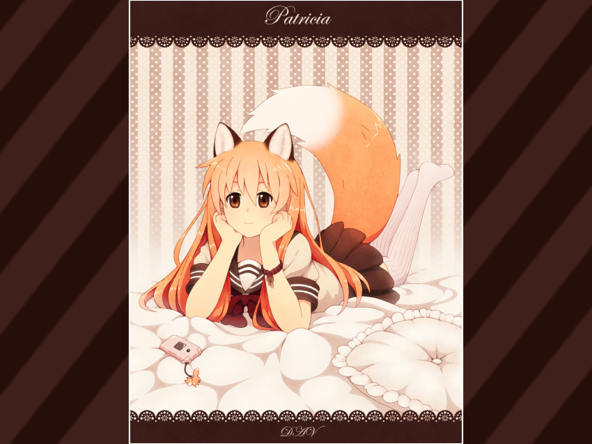 animal_ears brown_eyes dav foxgirl kneehighs orange_hair original patricia seifuku signed tail