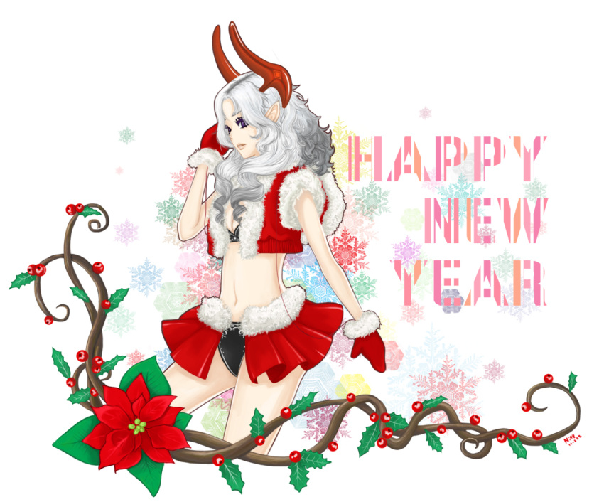 castanic female flower happy_new_year horns mittens santa_costume tera_online