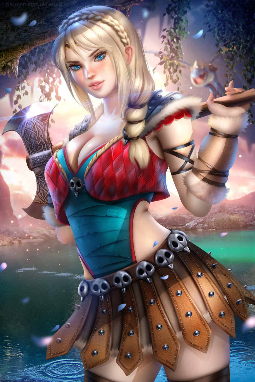 astrid_hofferson ayyasap cleavage how_to_train_your_dragon leotard thighhighs weapon