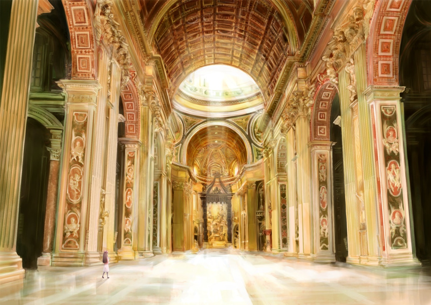 architecture church female idolmaster idolmaster_(classic) light long_hair minase_iori original raikou_(yorimitsu) rome_(city) scenery solo st._peter's_basilica vatican