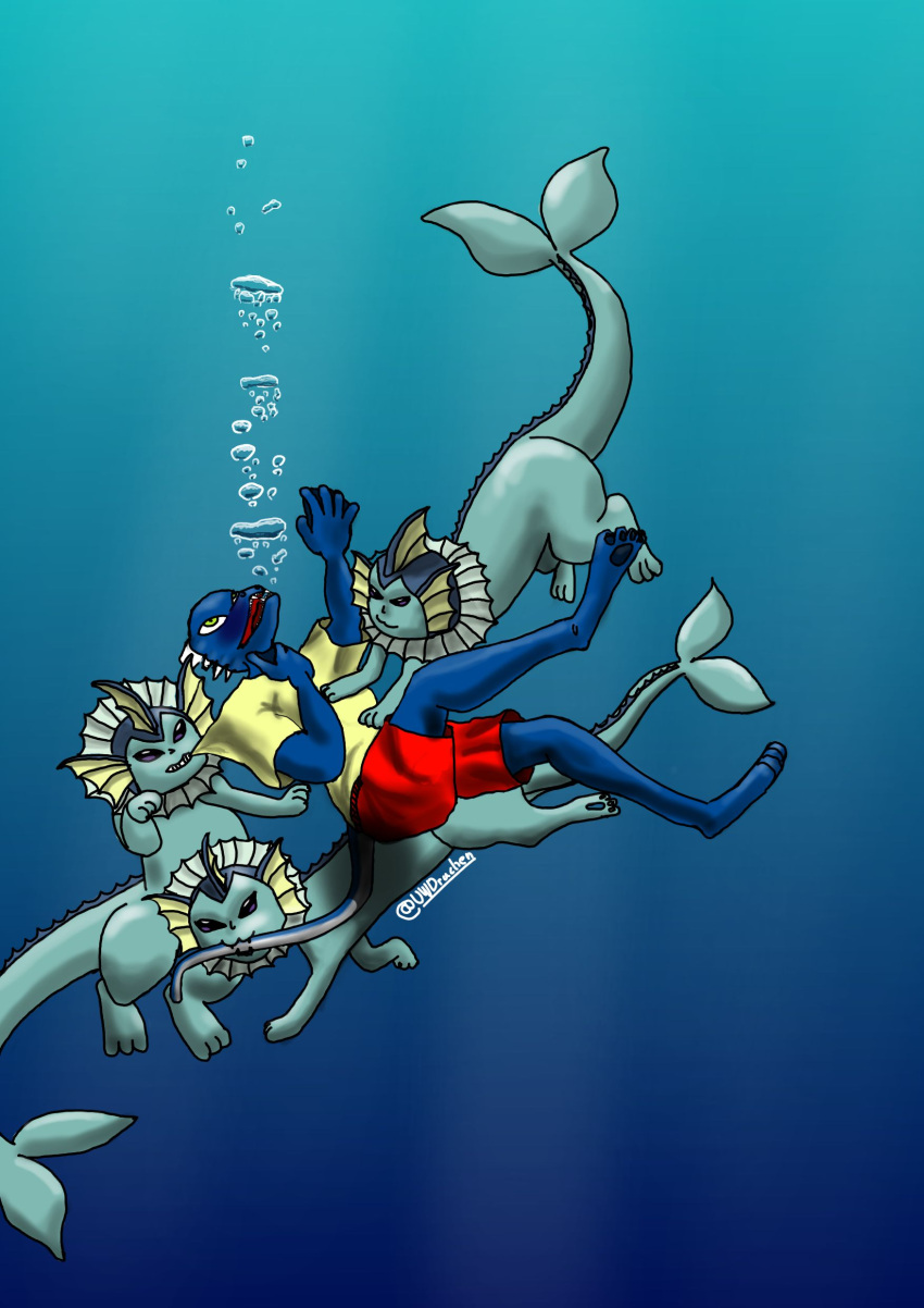 absurd_res anthro asphyxiation drowning eeveelution generation_1_pokemon group hi_res jack_bhalum killing kobold lizard male marine nintendo pokemon pokemon_(species) reptile scalie tail underwater uwdrachen vaporeon water