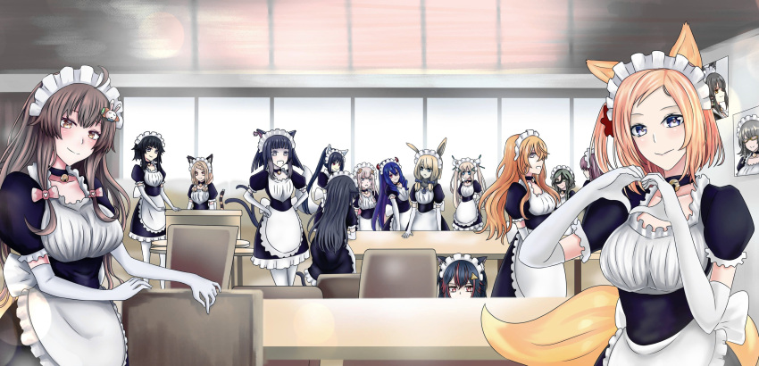 6+girls absurdres acclaim aiyu_yorumi animal_ears apron bell cat_ears cat_girl cat_tail choker collar demon_girl demon_horns fox_ears fox_girl fox_tail hair_ornament hairclip highres himemiya_yuka hirum hoonie_(hoonie_friends) horns idconnect+ ikusen_(acclaim) indie_virtual_youtuber katsu_coco kisaragi_yuzu kitsunekon kusarin long_hair maid maid_apron maid_headdress minamirin miyata_kazumi multiple_girls multiple_tails neck_bell pale_skin rabbit_ears rabbit_girl ruroro sasha_(vtuber) seesora tail virtual_youtuber yuyumi_(vtuber) yuzuki_moon zhoumo