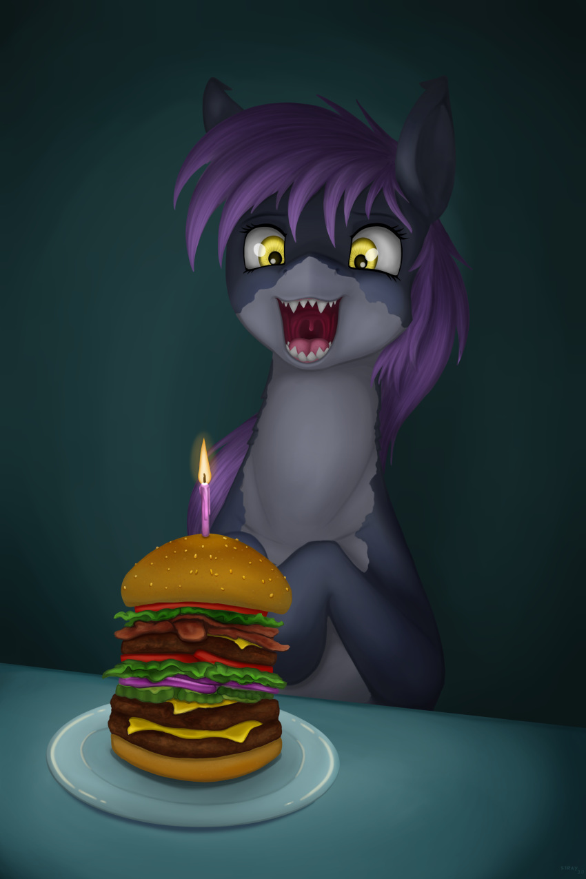 2020 2:3 absurd_res burger digital_media_(artwork) equid equine female feral fish food hair hasbro hi_res hybrid mammal marine my_little_pony shark solo stray_prey