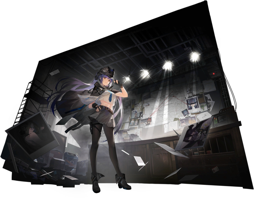 adjusting_clothes adjusting_headwear ankle_boots artist_request azur_lane belt blue_hair boots breasts brown_eyes bunker_hill_(azur_lane) capelet character_request check_character cheshire_(azur_lane) cleveland_(azur_lane) closed_mouth columbia_(azur_lane) dio_brando's_pose_(jojo) enterprise_(azur_lane) essex_(azur_lane) essex_(detective_essex)_(azur_lane) female fingerless_gloves full_body gloves hand_on_own_hip hand_up hat highres holster jamaica_(azur_lane) jojo_no_kimyou_na_bouken jojo_pose long_hair looking_at_viewer manjuu_(azur_lane) medium_breasts midriff navel necktie official_art pantyhose pleated_skirt pose simple_background skirt solo standing star_(symbol) stardust_crusaders stomach thigh_holster transparent_background watch wristwatch z23_(azur_lane)