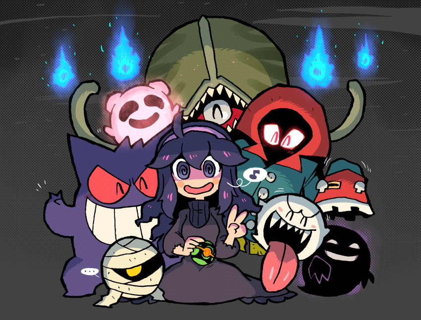 ... @_@ ahoge blush_stickers boo_(mario) closed_eyes crossover donkey_kong_(series) donkey_kong_country_2 dress dusk_ball female gen_1_pokemon gengar ghost grin hairband hex_maniac_(pokemon) highres hitodama holding holding_poke_ball kirby's_dream_land kirby_(series) kloak kneeling looking_at_viewer mario_(series) metroid multiple_crossover mumbies_(kirby) musical_note open_mouth phantoon poke_ball pokemon pokemon_(creature) pokemon_(game) pokemon_rgby pokemon_tower_ghost pokemon_xy purple_eyes purple_hair rariatto_(ganguri) red_eyes ribbed_sweater sharp_teeth smile speech_bubble spoken_musical_note super_mario_bros. super_mario_bros._3 super_metroid sweater teeth the_legend_of_zelda the_legend_of_zelda:_link's_awakening tongue tongue_out trait_connection v