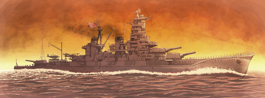 6+boys aichi_e13a aircraft airplane anti-aircraft_gun battleship biplane cannon casemate commentary_request earasensha flag haruna_(battleship) highres imperial_japanese_navy military military_vehicle mitsubishi_f1m_pete multiple_boys ocean original photoshop_(medium) rising_sun_flag seaplane ship smoke sunburst sunset turret vehicle_focus warship water watercraft world_war_ii