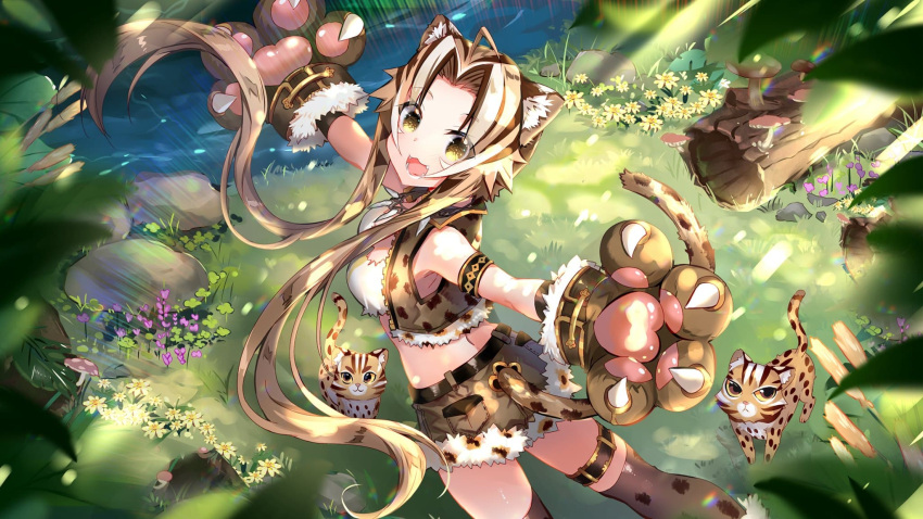 ahoge animal_ears female highres illusion_connect jungle leopard leopard_ears leopard_girl leopard_tail long_hair nature shihu_(illusion_connect) spotted_tail tail usagihime