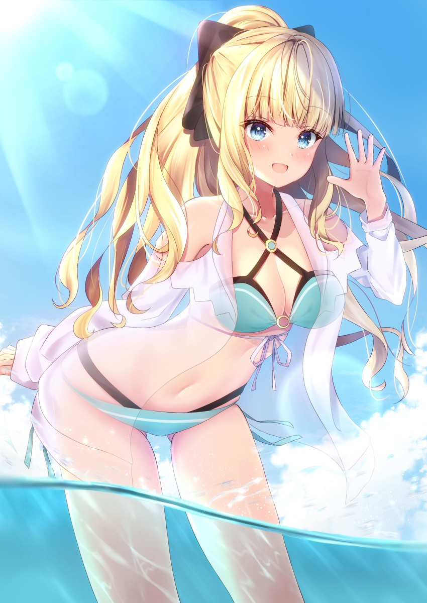 ayakura_maki bikini cleavage open_shirt princess_connect princess_connect!_re:dive sasaki_saren see_through swimsuits wet