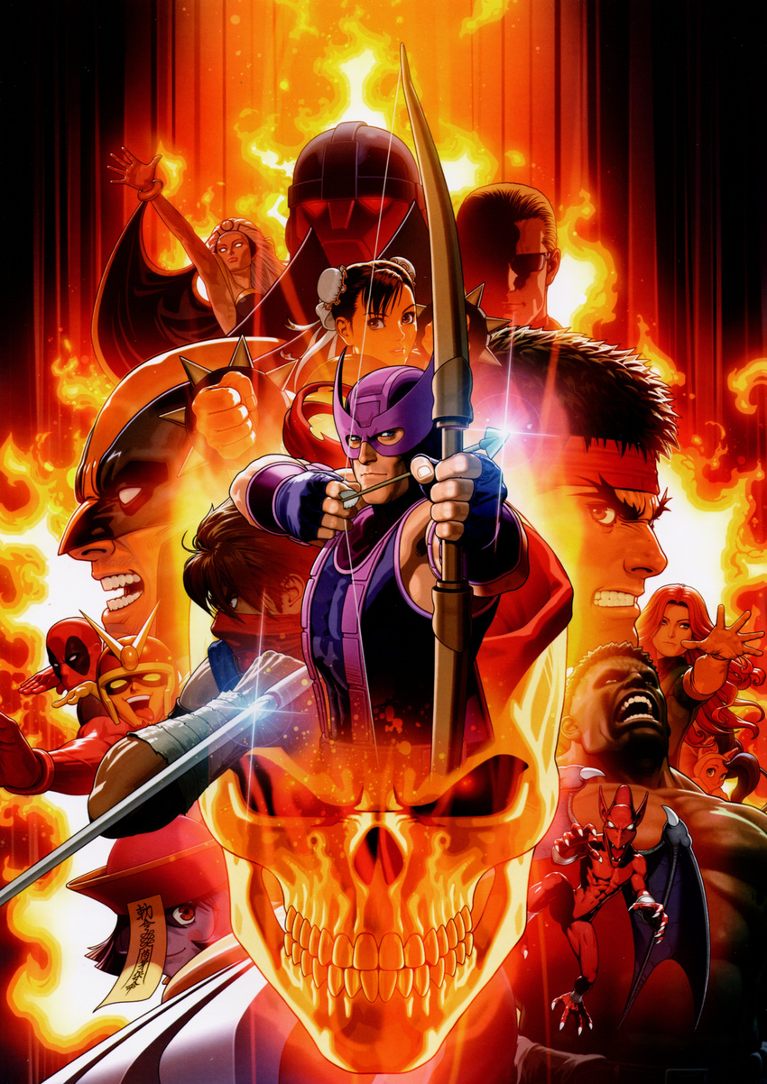 absurdres albert_wesker capcom chun-li deadpool felicia ghost_rider hawkeye_(marvel) highres hulk lei_lei marvel marvel_vs._capcom marvel_vs._capcom_3 marvel_vs_capcom marvel_vs_capcom_3 mori_toshiaki official_art phoenix_(x-men) red_arremer ryuu_(street_fighter) sentinel_(x-men) skull storm_(x-men) street_fighter strider_hiryuu vampire_(game) viewtiful_joe wolverine x-men