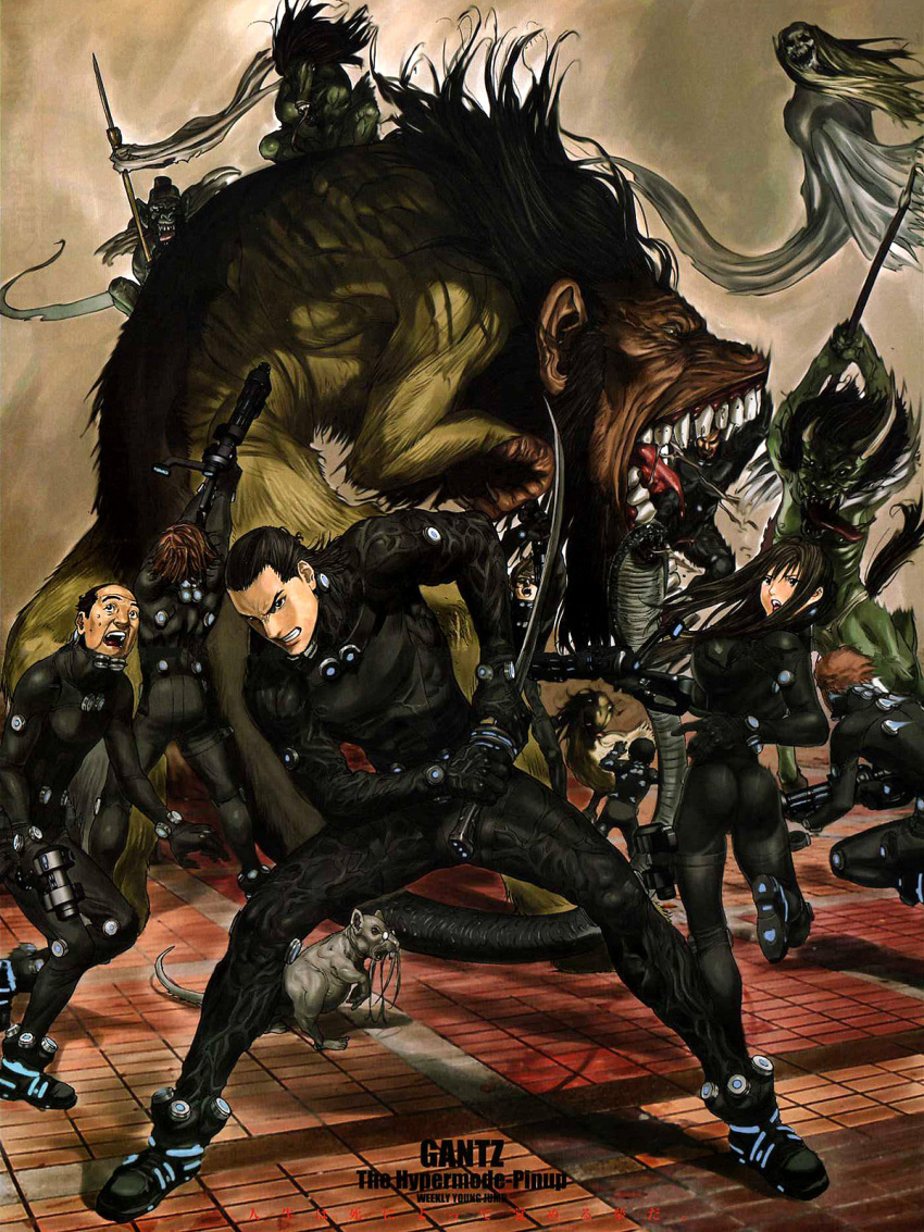 alien battle bodysuit gantz ghoul gun highres inaba_kouki katana kato kato_masaru kaze_daizaemon masaru_kato monster reika sakata_kenzo sakurai_hiroto shimohira_reika snake sword takeshi_(gantz) weapon