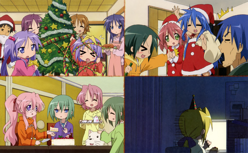 cherry_(dog) christmas hiiragi_inori hiiragi_kagami hiiragi_matsuri hiiragi_miki hiiragi_tadao hiiragi_tsukasa iwasaki_minami izumi_konata izumi_soujirou kobayakawa_yutaka kuroi_nanako lucky_star narumi_yui takara_miyuki takara_yukari