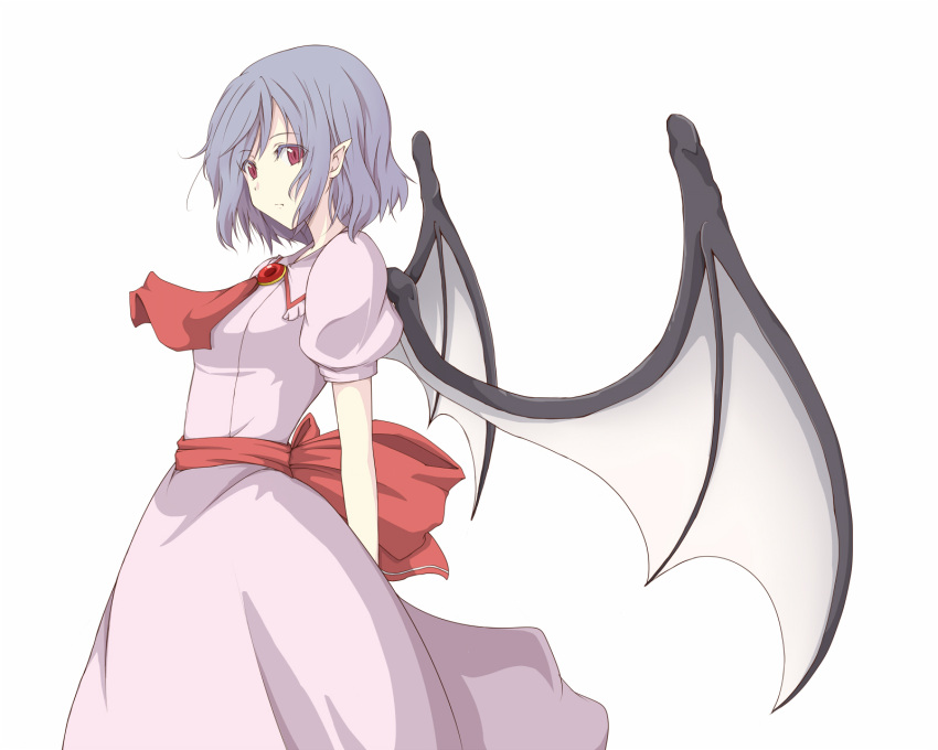 bat_wings blue_hair commentary_request female highres kakura_yoshiki no_headwear pointy_ears red_eyes remilia_scarlet short_hair solo touhou wings