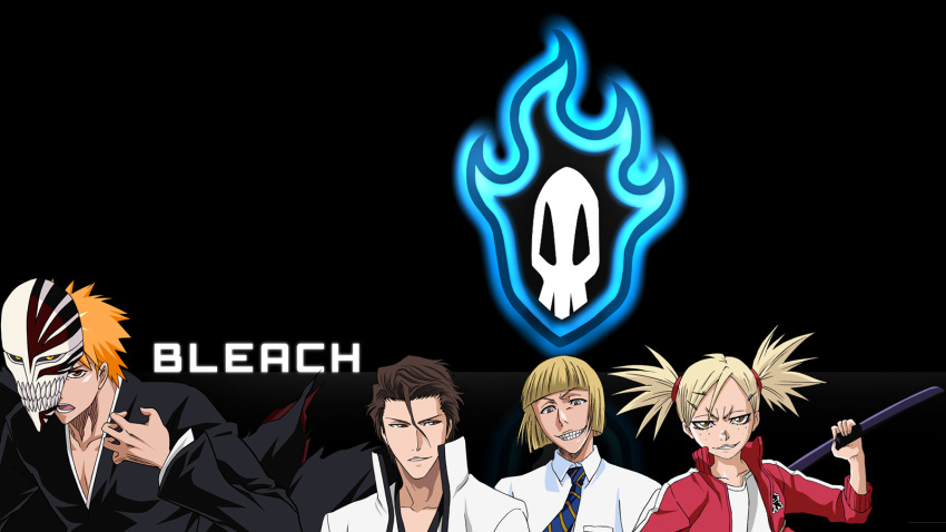 3boys aizen aizen_sousuke artist_request bleach female highres hirako_shinji ichigo kurosaki_ichigo male multiple_boys sarugaki_hiyori vaizard wallpaper