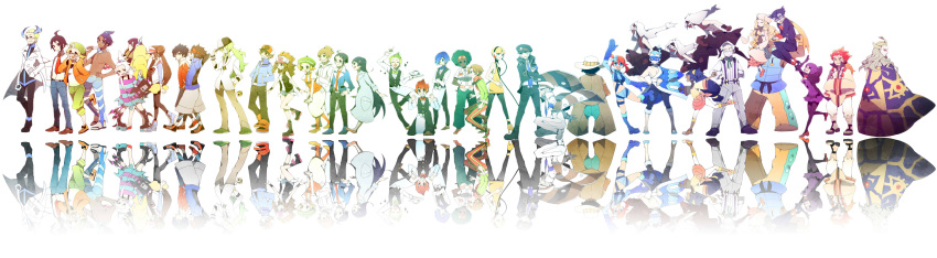 absurdres ahoge alder_(pokemon) alternate_costume aurea_juniper bad_id bad_pixiv_id baseball_cap bass_guitar bianca_(pokemon) black_hair black_socks blonde_hair blue_eyes blue_hair bob_cut book boots bow bowtie breasts brown_eyes brown_hair brycen_(pokemon) burgh_(pokemon) caitlin_(pokemon) cheren_(pokemon) chili_(pokemon) cilan_(pokemon) clay_(pokemon) coat colress_(pokemon) cowboy cowboy_hat cowboy_western cress_(pokemon) dark_skin denim denim_shorts double_bun drayden_(pokemon) dress earrings elbow_gloves elesa_(pokemon) emmet_(pokemon) everyone fennel_(pokemon) fingerless_gloves flower freckles ghetsis_(pokemon) glasses gloves green_eyes green_hair grey_eyes grey_hair grimsley_(pokemon) hair_bobbles hair_bun hair_ornament hairclip hat headphones highres hilbert_(pokemon) hilda_(pokemon) hugh_(pokemon) ingo_(pokemon) instrument iris_(pokemon) jacket jewelry lab_coat leggings lenora_(pokemon) long_hair marlon_(pokemon) marshal_(pokemon) medium_breasts multiple_boys multiple_girls n_(pokemon) nate_(pokemon) necktie open_mouth pantyhose peaked_cap poke_ball pokemon pokemon_bw pokemon_bw2 ponytail purple_eyes purple_hair raglan_sleeves red_eyes red_hair rosa_(pokemon) roxie_(pokemon) scarf sgawarananto shadow_triad shauntal_(pokemon) short_hair shorts skirt skyla_(pokemon) sleeves_rolled_up smile socks striped_clothes striped_dress topknot traditional_bowtie twintails two_side_up uniform very_long_hair vest visor_cap white_hair wristband