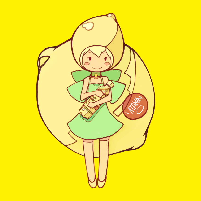 bad_id bad_pixiv_id blonde_hair c.c._lemon c.c._lemon_(character) female food fruit highres kansou_samehada lemon solo yellow_background yellow_theme