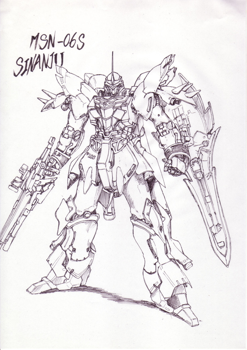 commentary_request gundam gundam_unicorn hashibami_arata highres mecha millipen_(medium) no_humans robot sinanju traditional_media