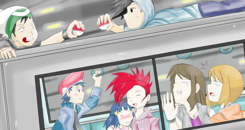 ash black_hair blue_hair brenden brown_hair dawn flannery game lucas may pocket_monsters pokemon red_hair train white