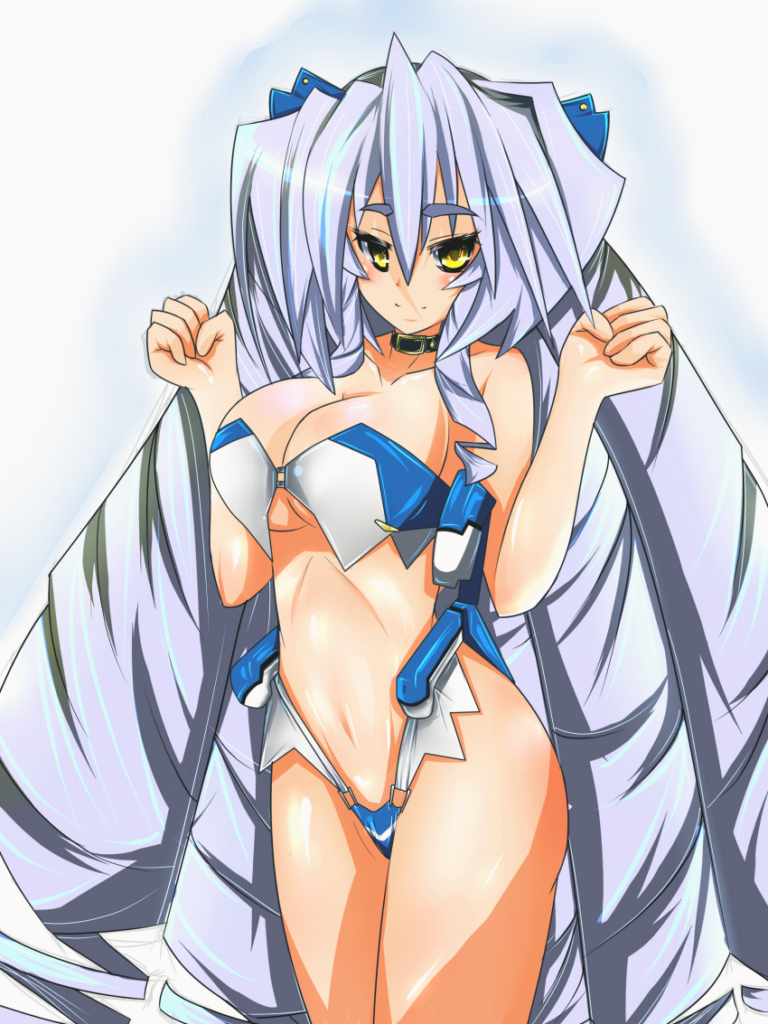 absurdres bikini breasts cleavage collar female female highres kyoukai_senjou_no_horizon kyoukaisenjou_no_horizon large_breasts long_hair nate_mitotsudaira neito_mitotsudaira silver_hair smile solo swimsuit tenken_(gotannda) very_long_hair yellow_eyes