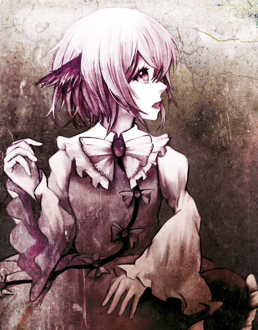 absurdres animal_ears bad_id bad_pixiv_id dress eruza female highres looking_away monochrome mystia_lorelei no_wings open_mouth profile purple_eyes short_hair solo touhou