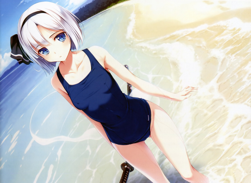 ke-ta konpaku_youmu naked nipples school_swimsuit swimsuits sword touhou