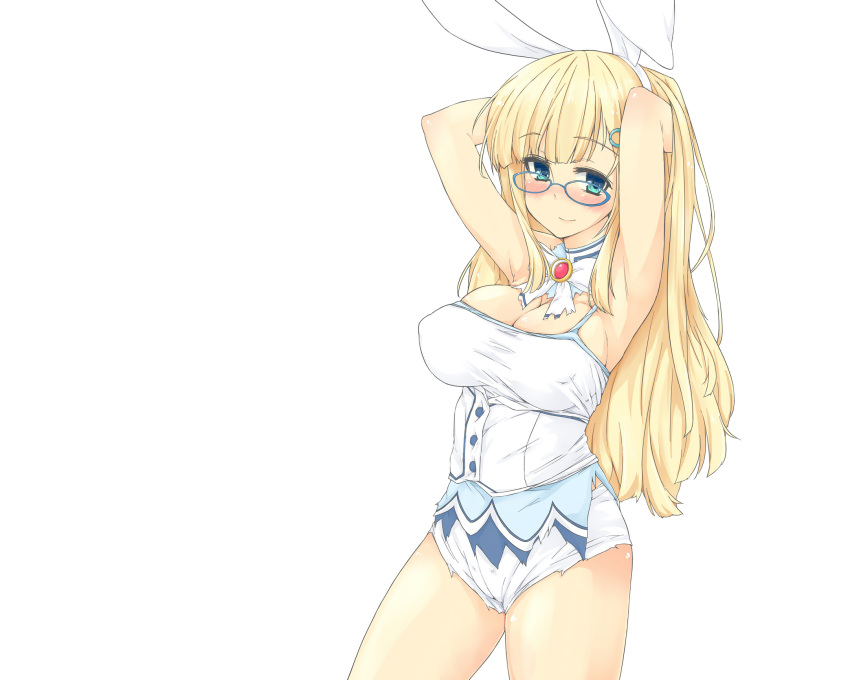 animal_ears blonde_hair bunny_ears bunnygirl cleavage glasses itou_ikuri katsuragi long_hair senran_kagura white