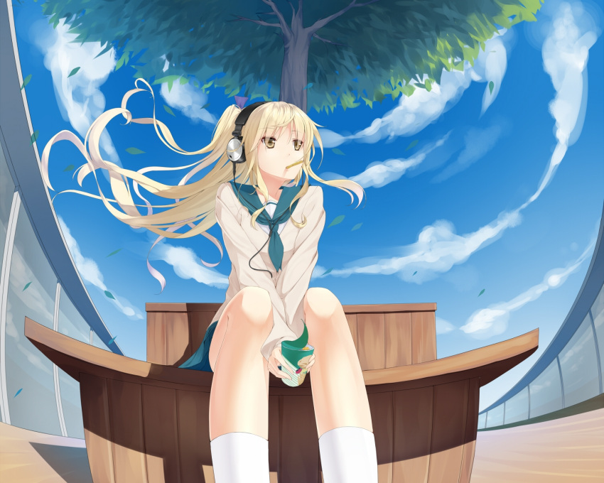 blonde_hair cure_girl headphones nanjou_rena seifuku sky uttt