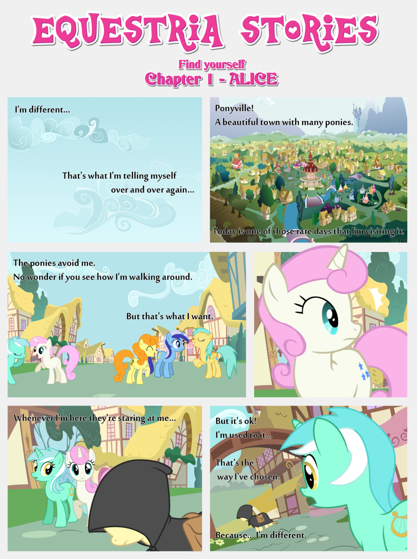 absurd_res alice_goldenfeather_(estories) bag building carrot_top_(mlp) cloak closed_eyes clothing cloud cutie_mark dialogue ears_up earth_pony english_text equestria equid equine estories female feral folded_wings friendship_is_magic group hair hasbro head_down hi_res hood horn horse lyra_heartstrings_(mlp) mammal messenger_bag minuette_(mlp) my_little_pony mythological_creature mythological_equine mythology obscured_eyes obscured_face open_mouth orange_hair orange_tail pegasus pink_hair pink_tail pony ponyvania ponyville smile sunshower_raindrops_(mlp) tail text twinkleshine_(mlp) unicorn wings