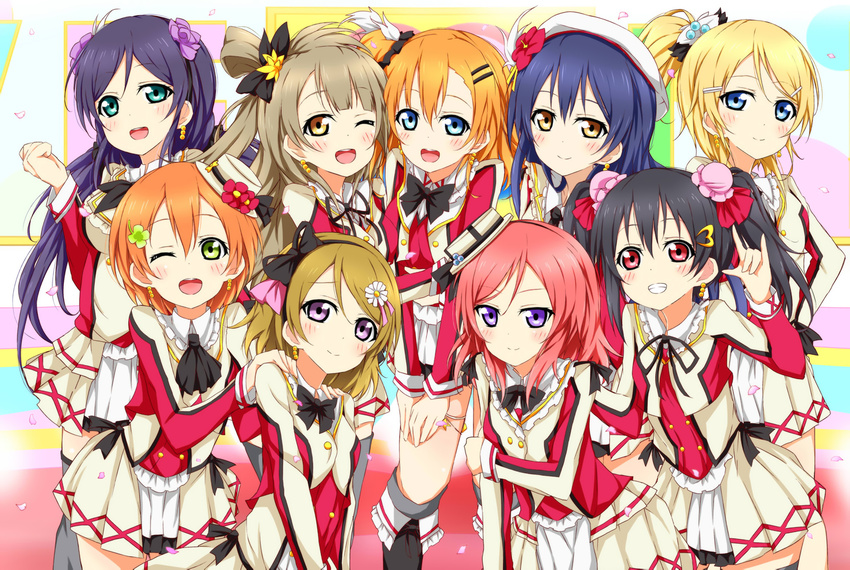 ayase_eli hat hoshizora_rin karamone-ze koizumi_hanayo kousaka_honoka love_live!_school_idol_project minami_kotori nishikino_maki petals sonoda_umi toujou_nozomi wink yazawa_nico